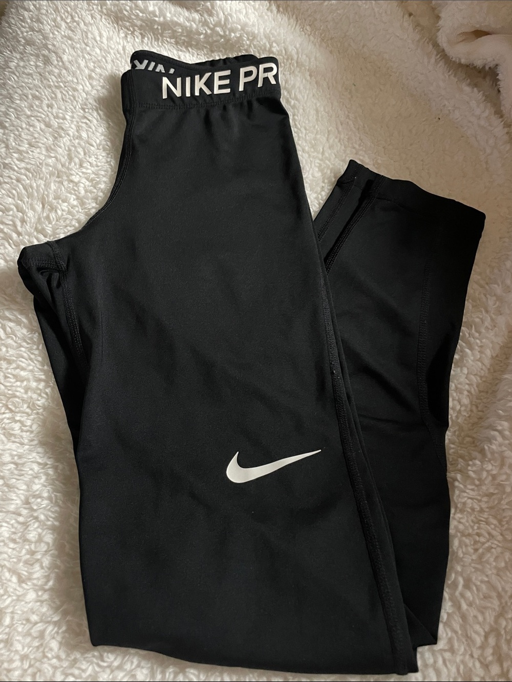 Nike Black Womens Athletic Compression Leggings with White Swoosh